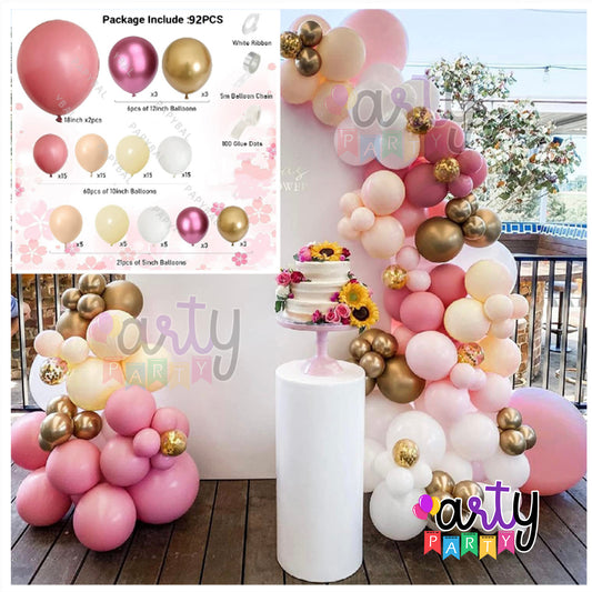 Dazzling Arch Balloon Set | Biege Pink Gold