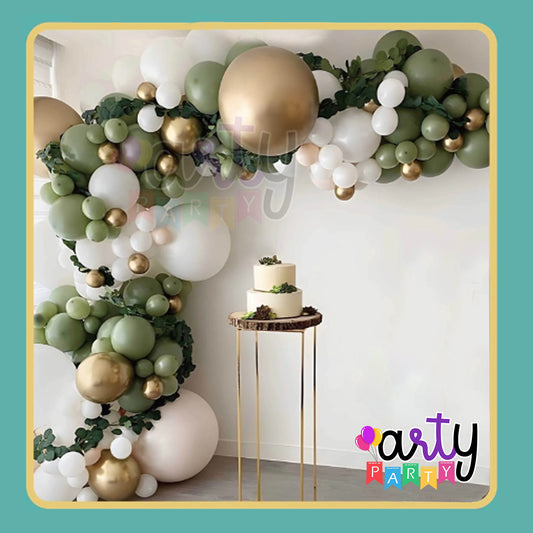 Dazzling Arch Balloon Decor Set | Green-Gold-White